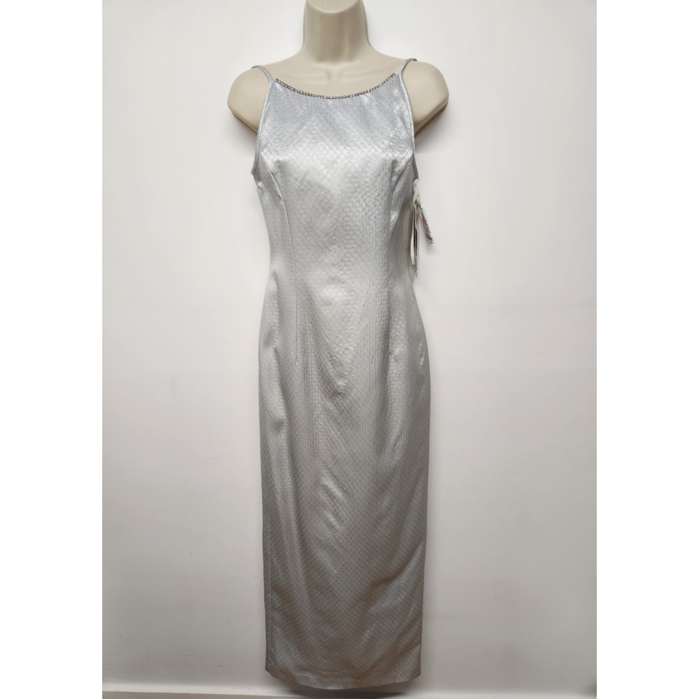 Vintage 90s/Y2K Jessica McClintock Women's Maxi Silver Gray Gown Dress, Size 3/4